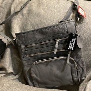 New with tags grey leather cross body bag